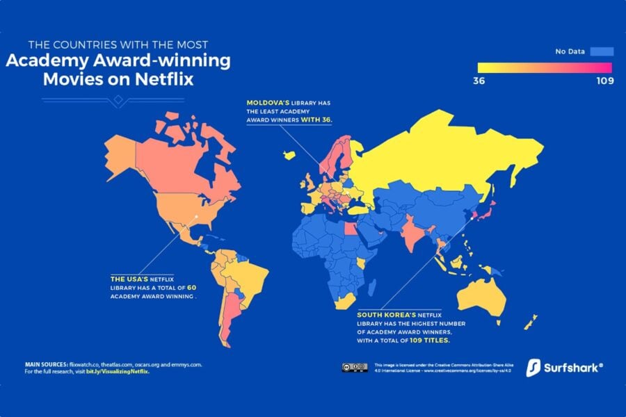 Найбільший каталог Netflix у США, найменший — в Грузії, а в Україні доступно 4 640 найменувань
