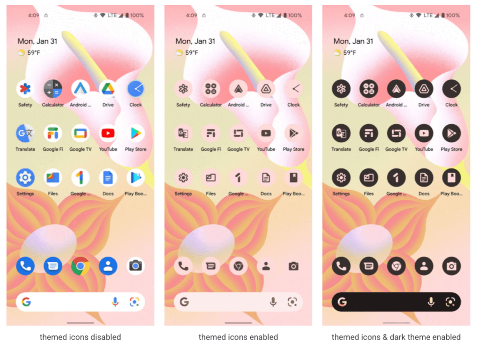 Google Android 13 themed icons