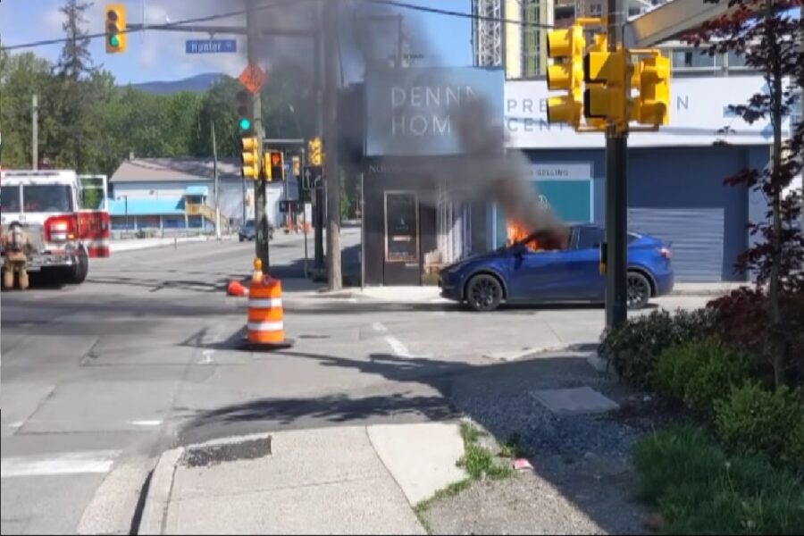 Tesla Model Y caught fire while driving. The driver had to break the glass to get out