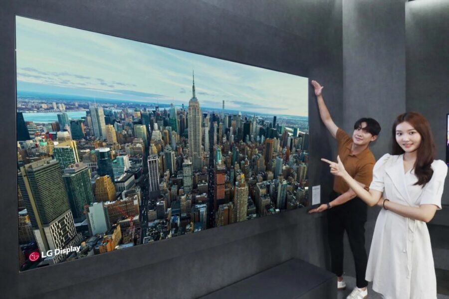 The 97-inch LG TV creates surround sound without speakers