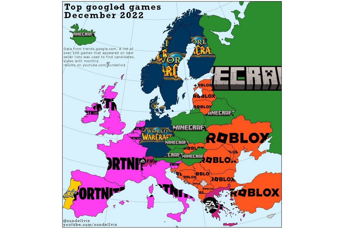 Найбільш популярні у різних країнах Європи ігри з 2004 по 2022 рр.