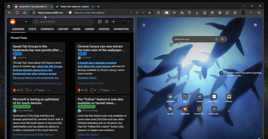 Microsoft Edge will soon be able to display two sites in one window - using the split-screen function