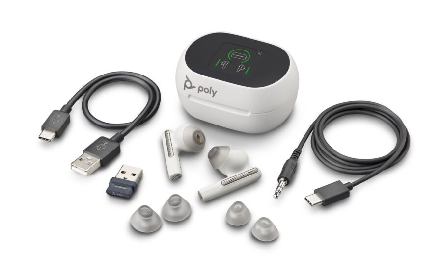 HP пропонує TWS-навушники Poly Voyager Free 60 Plus з дисплеєм на кейсі