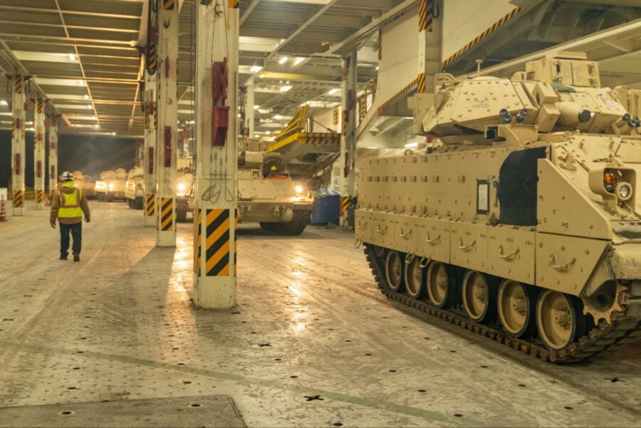 60 M2 Bradley infantry fighting vehicles have already been loaded onto the ship and are going to Ukraine. This is a more modern M2A2 ODS-SA version