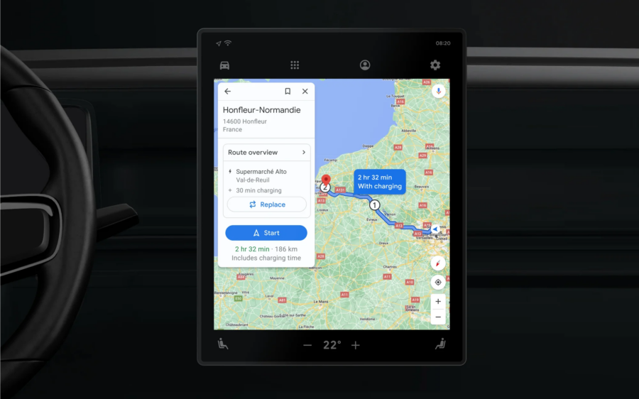 Google showed new features for electric cars with built-in Google Maps application