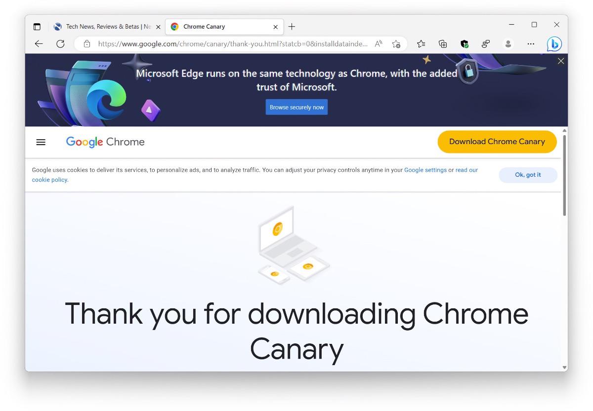 Microsoft is trying to insert a giant banner on Chrome's download page to get you to stay on Edge
