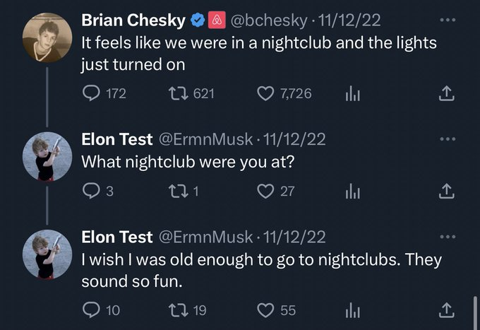 Elon Musk accidentally revealed a test account on Twitter, where he pretends to be a child