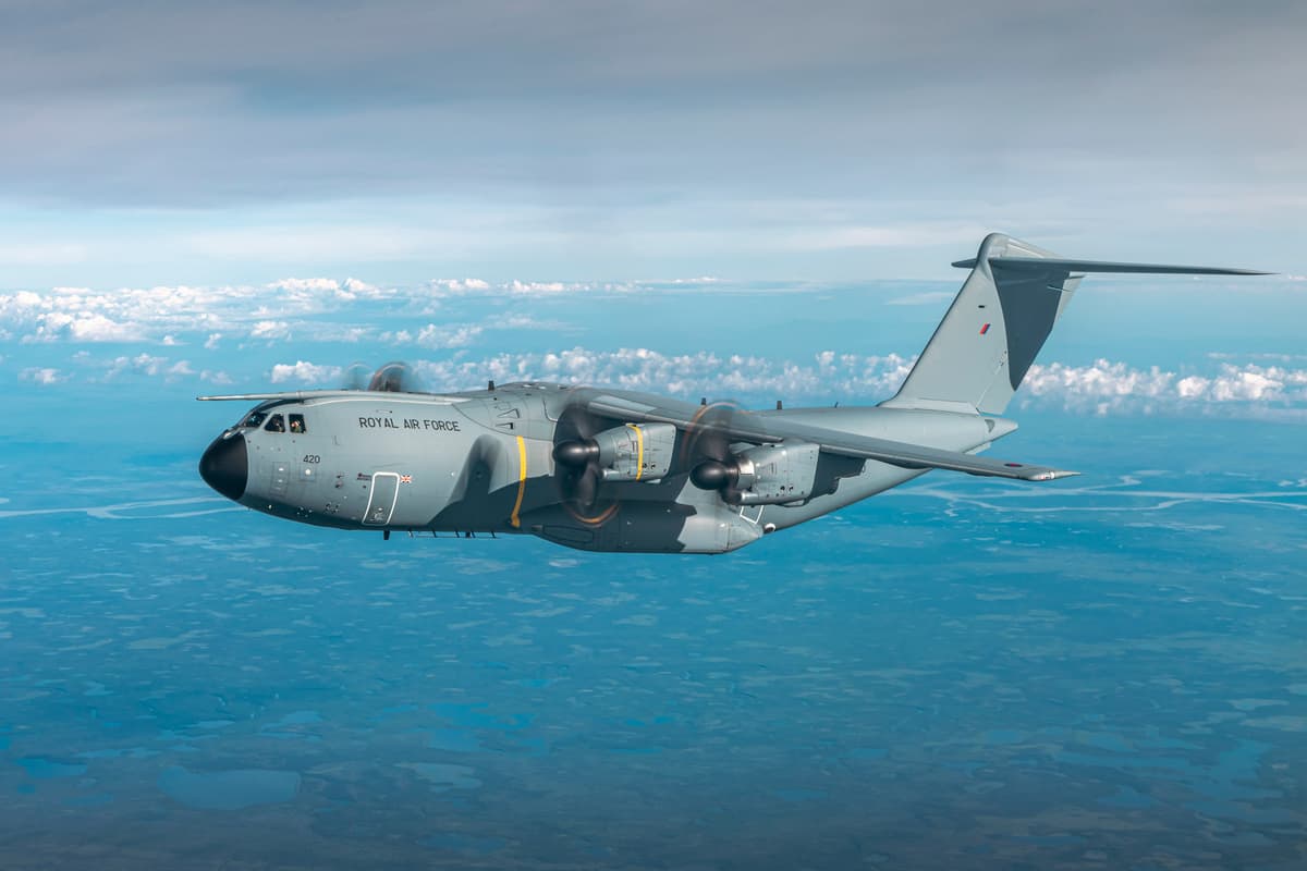 The Airbus A400M Atlas transport plane of the Royal Air Force made a ...