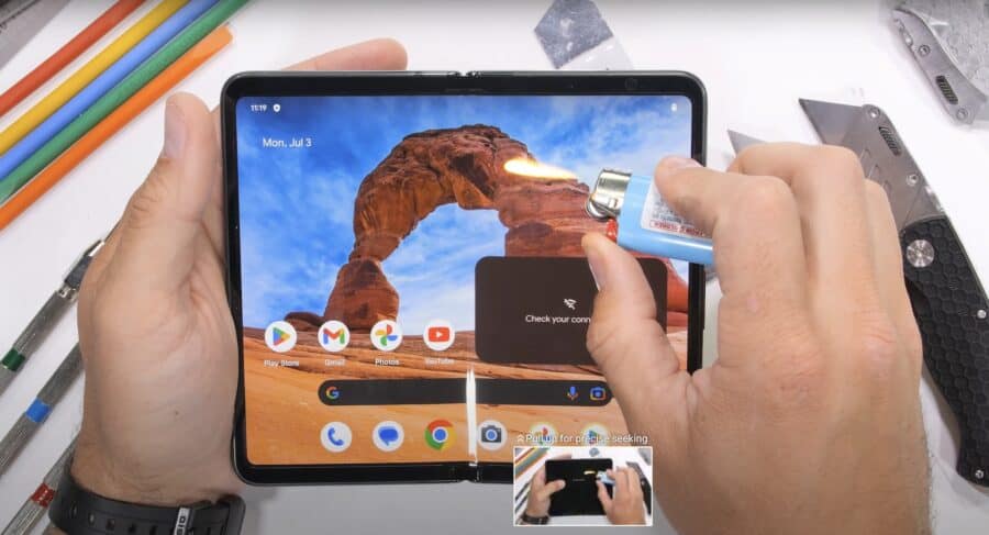 The Google Pixel Fold can be opened inside out quite easily, but not because of the weak hinge