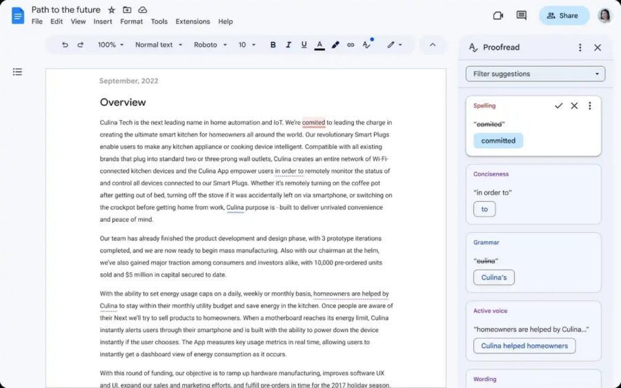 Google Docs has a new paid feature for proofreading with artificial intelligence