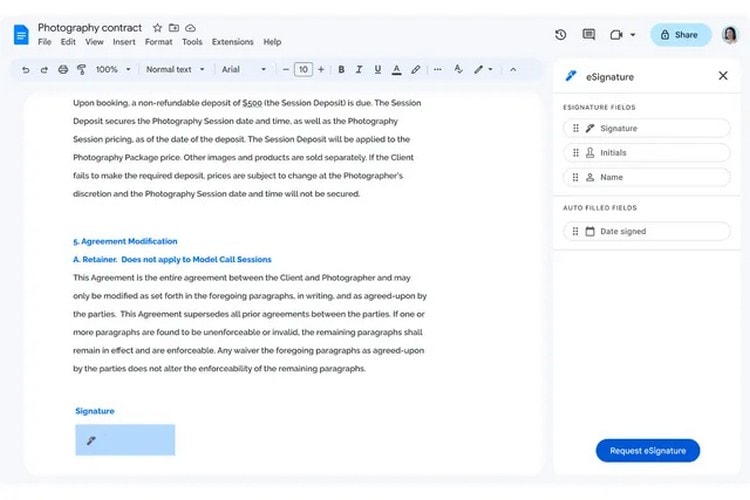 Google adds support for electronic signatures to Google Docs and Google Drive