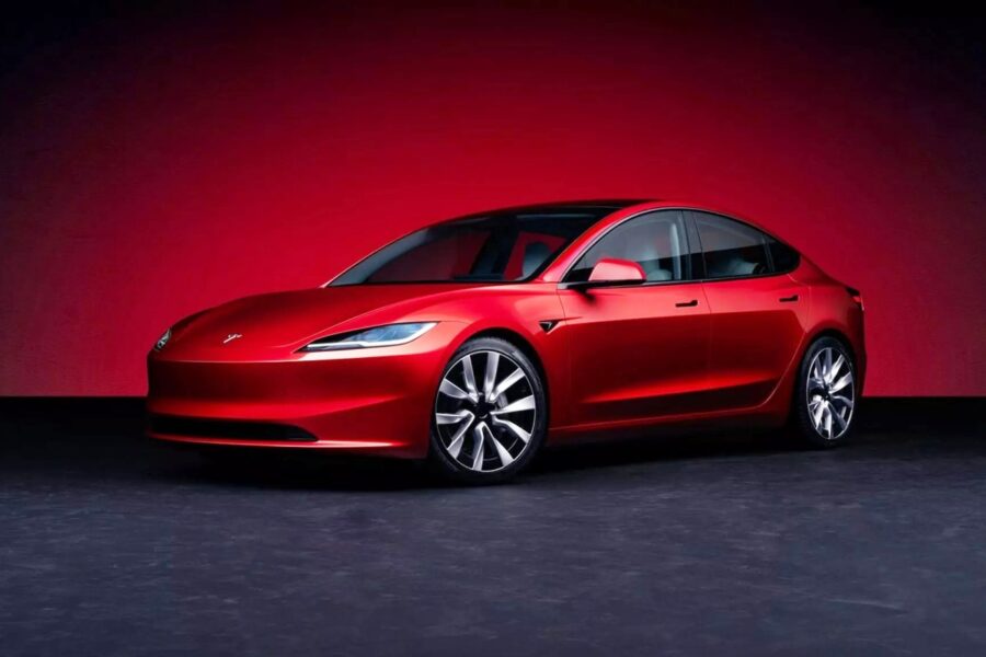 The updated Tesla Model 3 electric car is presented