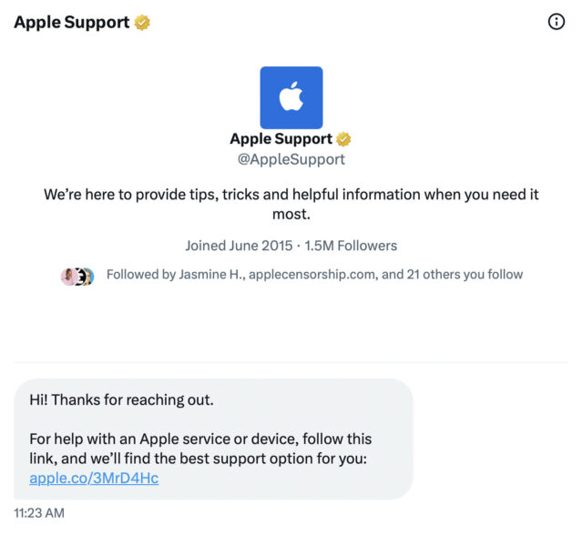 Apple Support account in X stopped helping users via social network