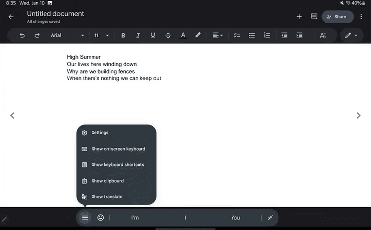 У Gboard для планшетів на Android з’явилася панель інструментів для фізичної клавіатури