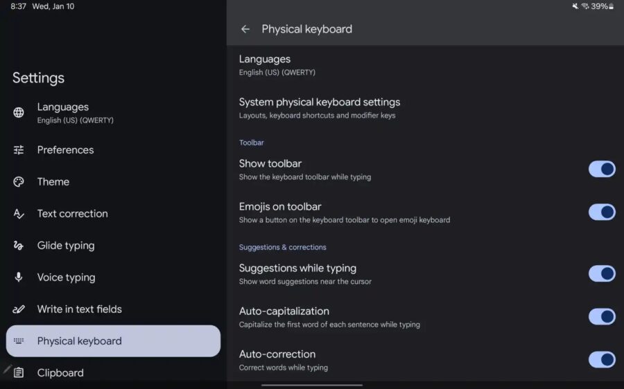 У Gboard для планшетів на Android з’явилася панель інструментів для фізичної клавіатури