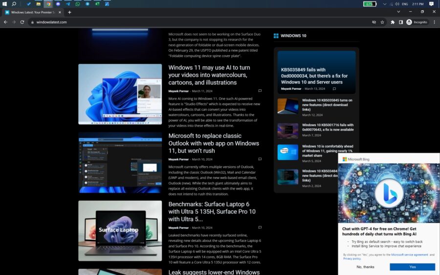 Microsoft is again luring Chrome users on Windows 11 and 10 to switch to Bing search via a pop-up banner
