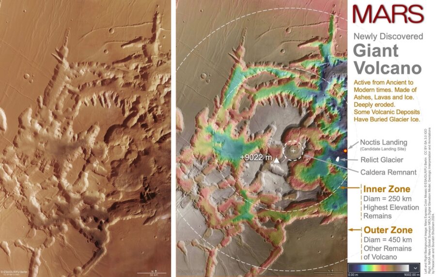Залишки гігантського вулкана діаметром 450 км знайдено на Марсі. Є ймовірність, що там існувало життя