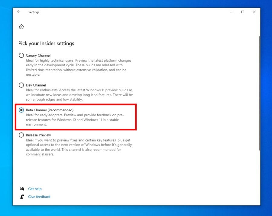 Windows 10 has a Beta channel for testing new features